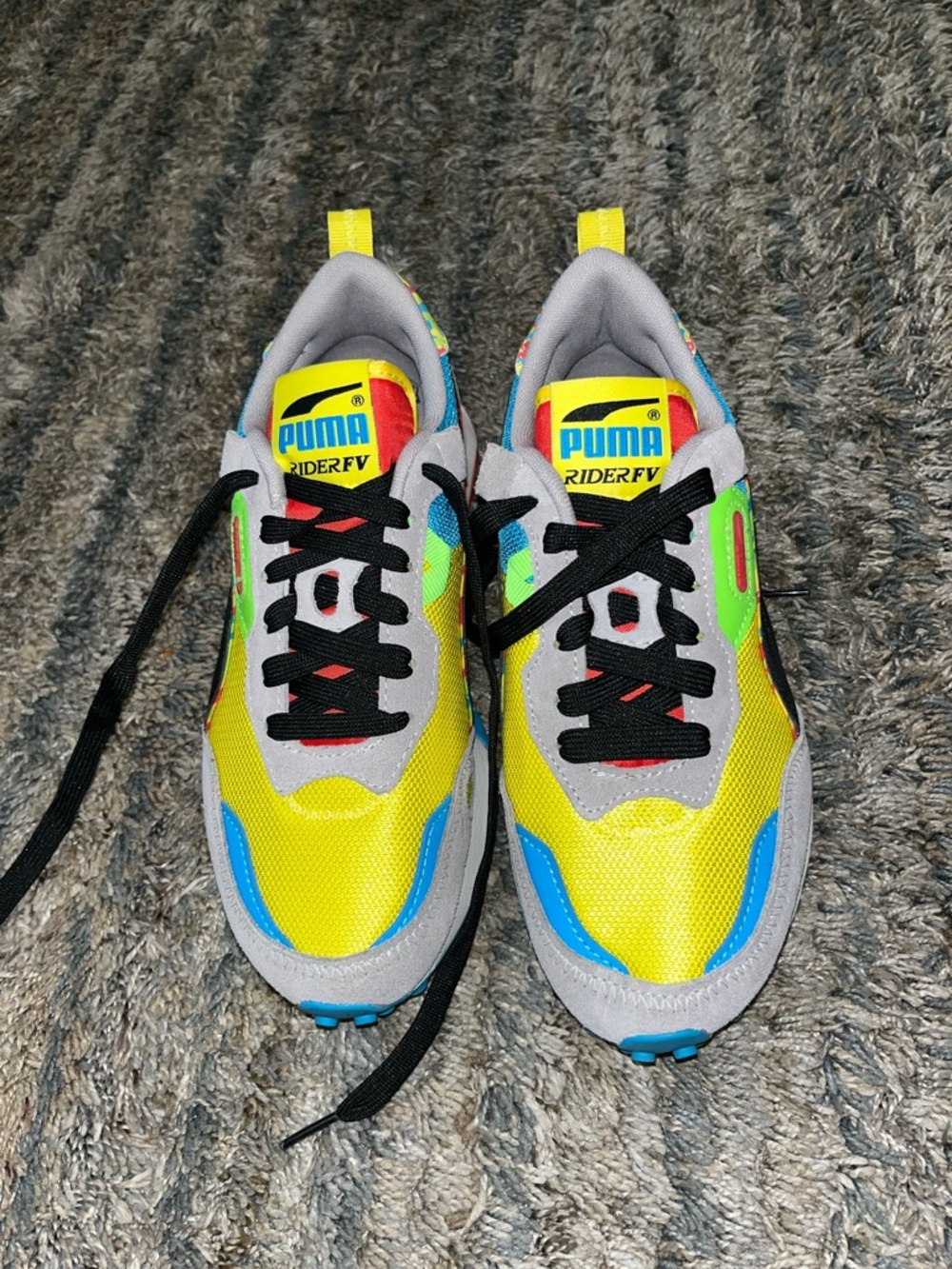 Puma women’s Rider FV Sneakers in Yellow, Blue & Gray